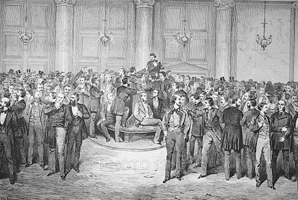 Historical illustration of the lunch break at the stock exchange in Berlin, Germany