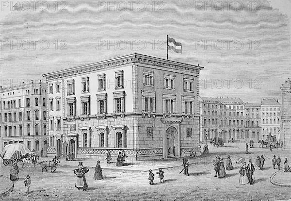 Historical illustration of the Olfen bank building in Hamburg, Germany