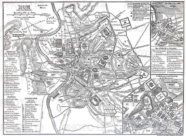 City map of Rome from the time of the Roman Emperors, Emperor Augustus