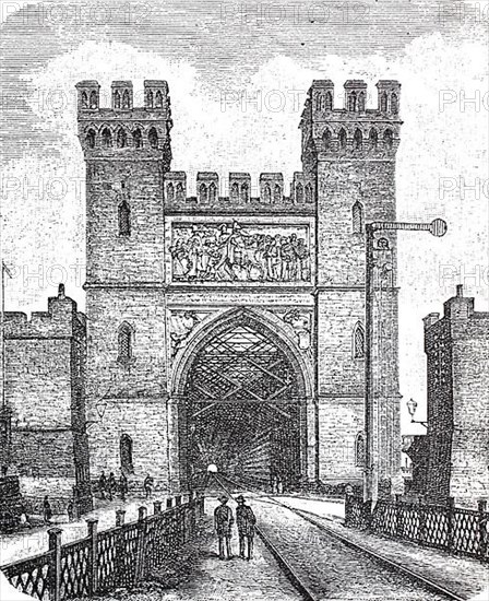 Portal of the railway lattice bridge over the Vistula in Dirschau,1880