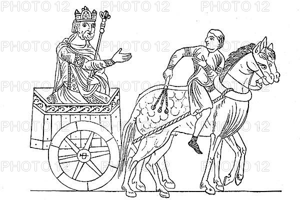 Cultural state in the 12th century, king in a horse-drawn carriage