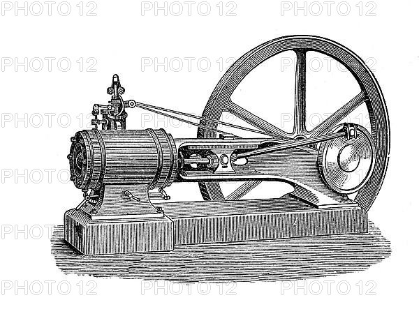 Horizontal steam engine with hollow beam guide,1880