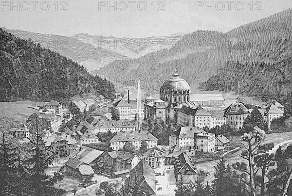 View of St. Blasien with the monastery and the cathedral of St. Blasius in the Black Forest, Germany