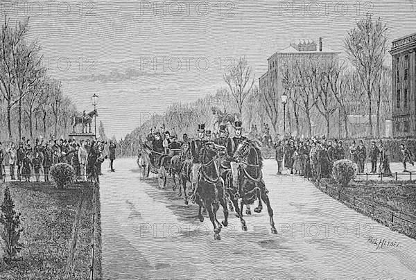 Arrival of Queen Victoria from England by carriage in Charlottenburg, Germany