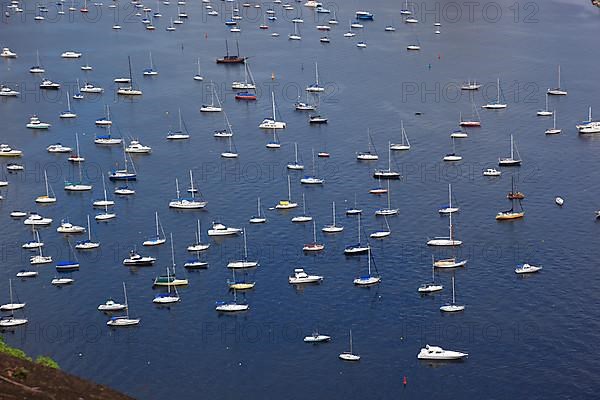 View from Sugar Loaf Mountain to the boat harbour in the Enseada de Botafogo, Rio de Janeiro