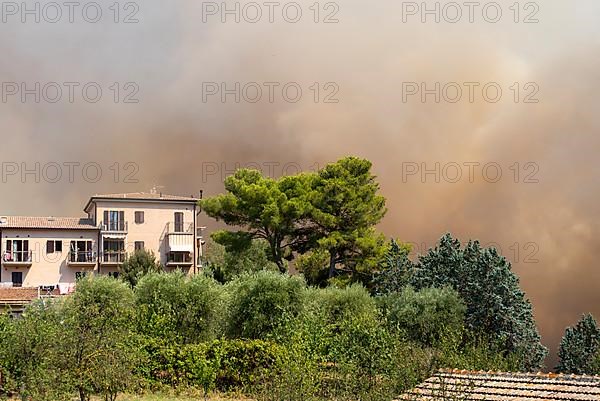 Clouds of smoke over Cinigiano, forest fire