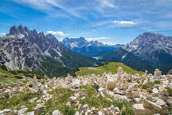 View over mountains, in front stone hill