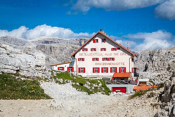 Mountain hut Dreizinnenhuette, mountain range three peaks