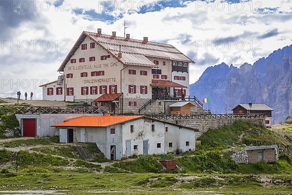 Mountain hut Dreizinnenhuette, mountain range three peaks