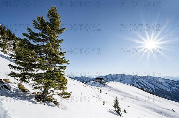 Rotwandhaus mountain hut, in winter