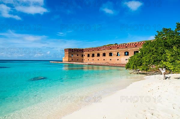 White sand beach and turquoise waters before Fort Jefferson, Dry Tortugas National Park