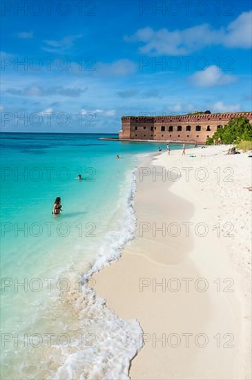 White sand beach and turquoise waters before Fort Jefferson, Dry Tortugas National Park