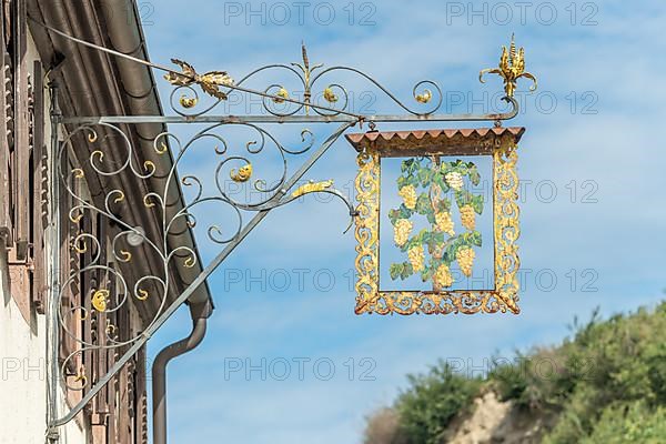 Old signboard of house of winegrower. Bickensohl, Kaiserstuhl