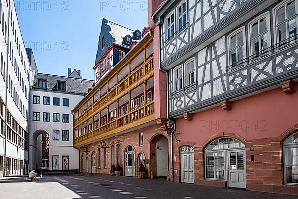 Modern and reconstructed town houses at Hof zum Rebstock, half-timbered houses