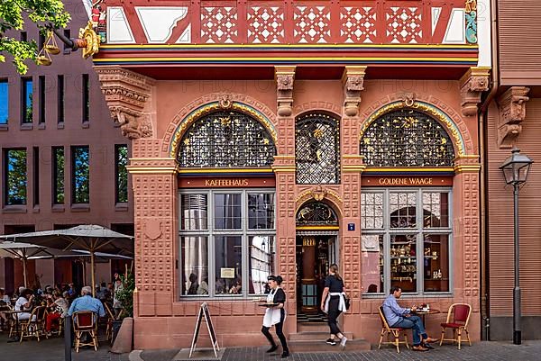 Goldene Waage coffee house, reconstructed Renaissance half-timbered house