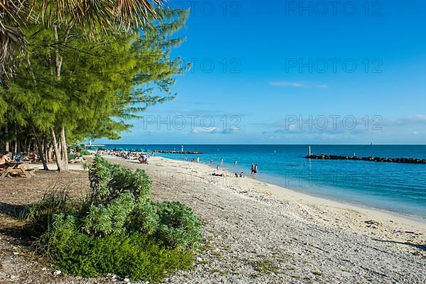 American flag at backlight, Beach in Fort Zachary Taylor historic state park