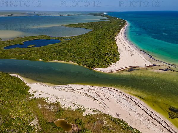 Aerial of the Unesco world heritage site biosphere reserve Sian Ka'an Biosphere Reserve, Quintana Roo