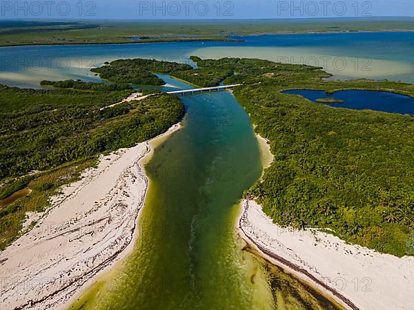 Aerial of the Unesco world heritage site biosphere reserve Sian Ka'an Biosphere Reserve, Quintana Roo