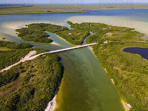 Aerial of the Unesco world heritage site biosphere reserve Sian Ka'an Biosphere Reserve, Quintana Roo