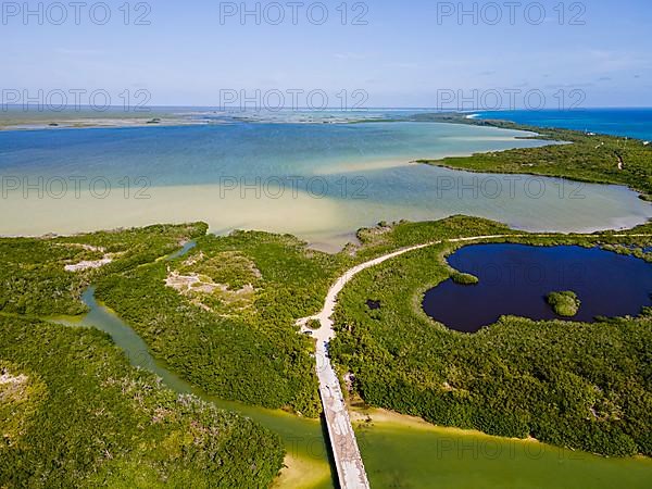 Aerial of the Unesco world heritage site biosphere reserve Sian Ka'an Biosphere Reserve, Quintana Roo