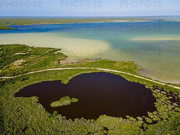 Aerial of the Unesco world heritage site biosphere reserve Sian Ka'an Biosphere Reserve, Quintana Roo