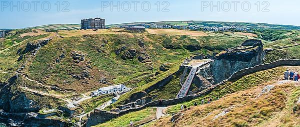 TINTAGEL Castle Bridge and Camelot Castle Hotel, North Cornwall