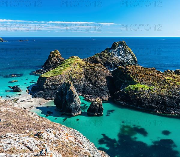 Panorama over Kynance Cove Mermaid Pool and Cliffs, Cornwall