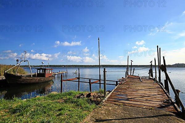 Klein Zicker jetty dreamlike landscape on the Baltic Sea island of Ruegen. Moenchgut, Mecklenburg-Western Pomerania