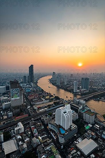 Sunset over Bangkok and the Chao Phraya River, Thailand