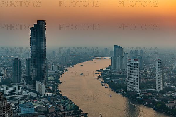 Sunset over Bangkok and the Chao Phraya River, Thailand