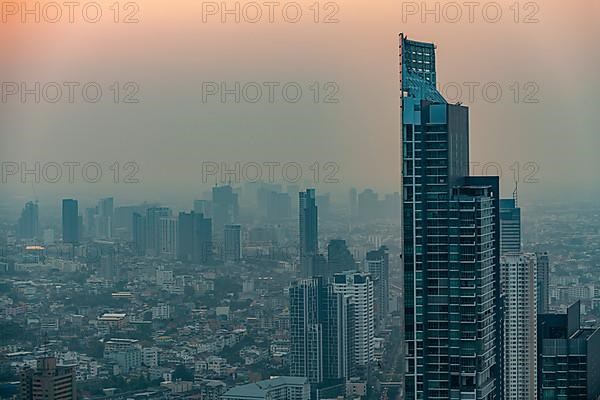 Sunset over Bangkok and the Chao Phraya River, Thailand