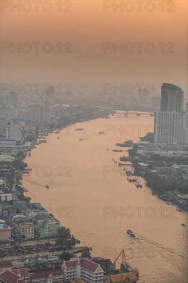 Sunset over Bangkok and the Chao Phraya River, Thailand