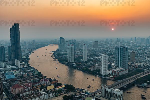 Sunset over Bangkok and the Chao Phraya River, Thailand