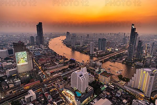 Sunset over Bangkok and the Chao Phraya River, Thailand