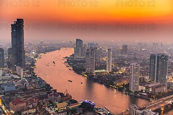 Sunset over Bangkok and the Chao Phraya River, Thailand