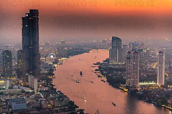 Sunset over Bangkok and the Chao Phraya River, Thailand