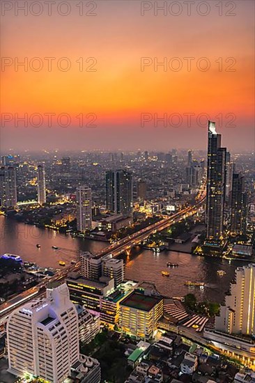 Sunset over Bangkok and the Chao Phraya River, Thailand