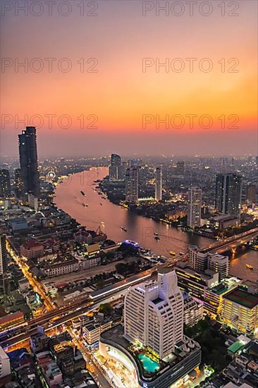 Sunset over Bangkok and the Chao Phraya River, Thailand