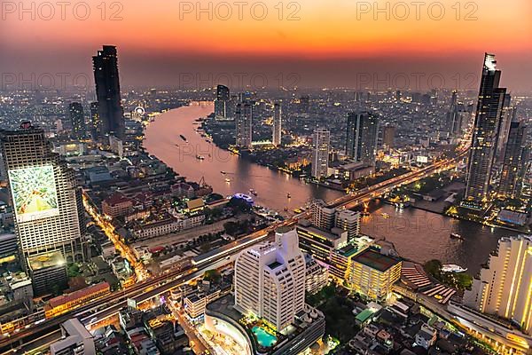 Sunset over Bangkok and the Chao Phraya River, Thailand