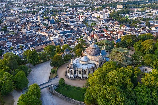 Aerial view Chapelle royale de Dreux, also Chapelle Royale Saint-Louis