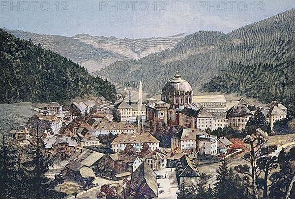 View of St. Blasien with the monastery and the cathedral of St. Blasius in the Black Forest, Germany