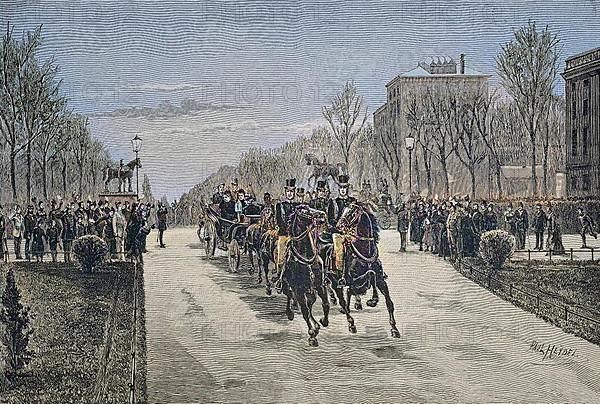 Arrival of Queen Victoria from England by carriage in Charlottenburg, Germany