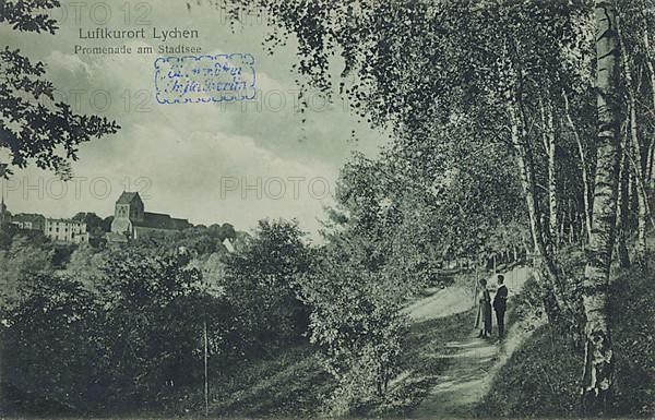 Promenade at the town lake in the climatic health resort Lychen, district Uckermark in the north of Brandenburg