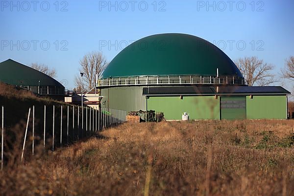 Biogas plant, production of biogas through fermentation of biomass