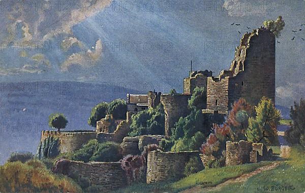 Ruins of Luetzelburg Castle in the Vosges Mountains, Lutzelbourg in the French Departement Moselle