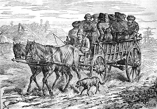 Jews riding a horse-drawn carriage to market,1880