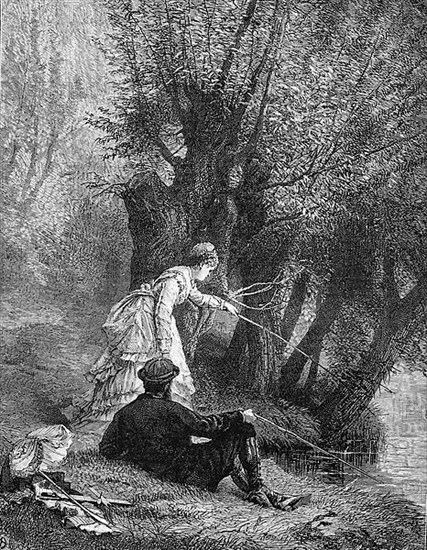 Young couple fishing at the lake,1880
