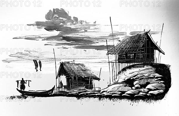 Fisherman returning with his catch, Cottage