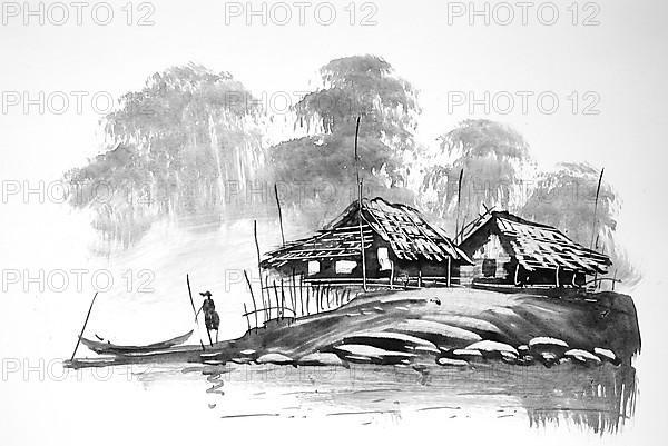 Fisherman returning with his catch, Cottage