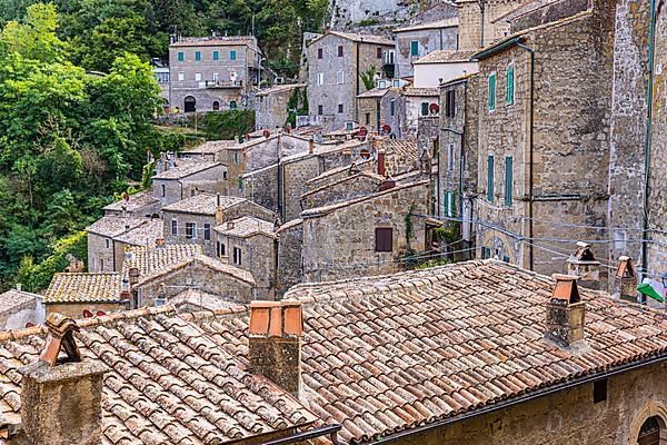 Old stone houses in the historic centre of Sorano, Sorano